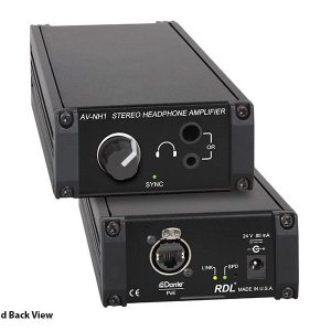 RDL AV-NH1 Dante Network to Stereo Headphone Amplifier / 3.5mm 1/4in Outputs / PoE / 24V