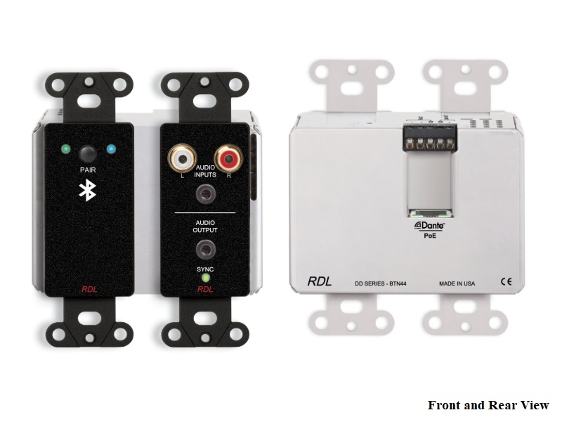 RDL DDB-BTN44 Wall-Mounted Bi-Directional Line-Level and Bluetooth Audio Extender/Dante Interface/PoE/Black