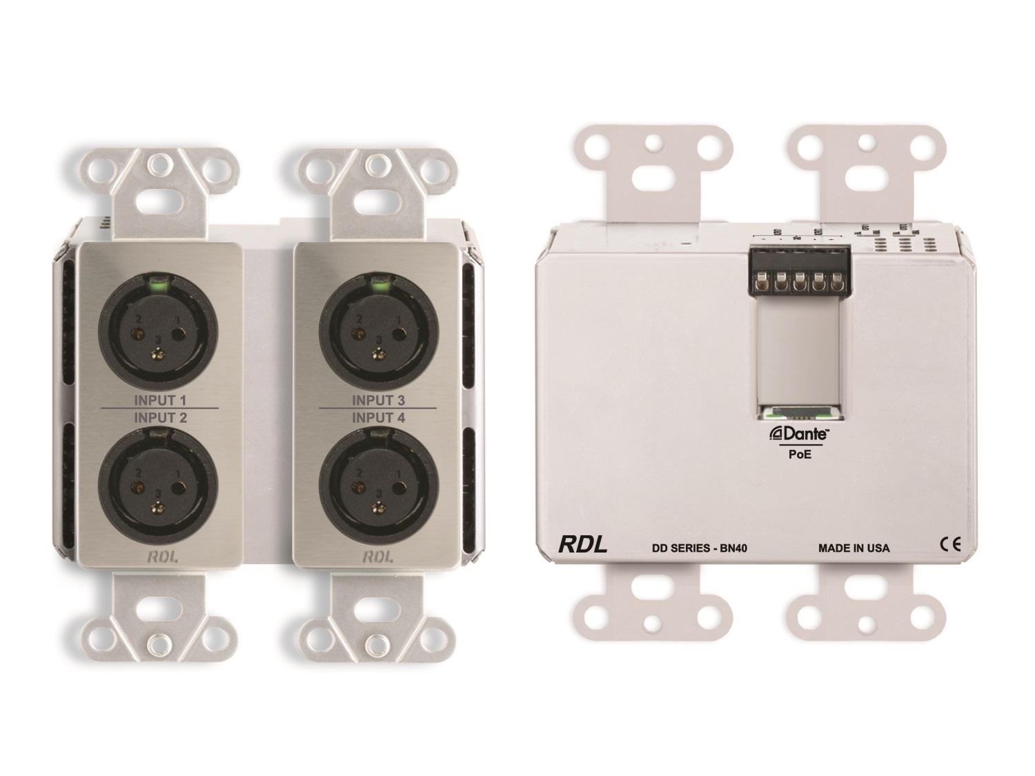 RDL DDS-BN40 4x2 Wall-Mounted Bi-Directional Mic/Line Dante Interface