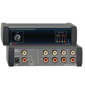RDL EZ-ADA4X Stereo Audio Distribution Amplifier 1x4 / RCA Mini Input / Front Level Control / Dual LED VU Meters
