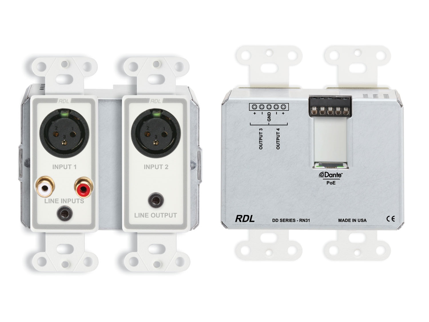 RDL DD-RN31 Wall-Mounted Bi-Directional Mic/Line Dante Interface 4x4