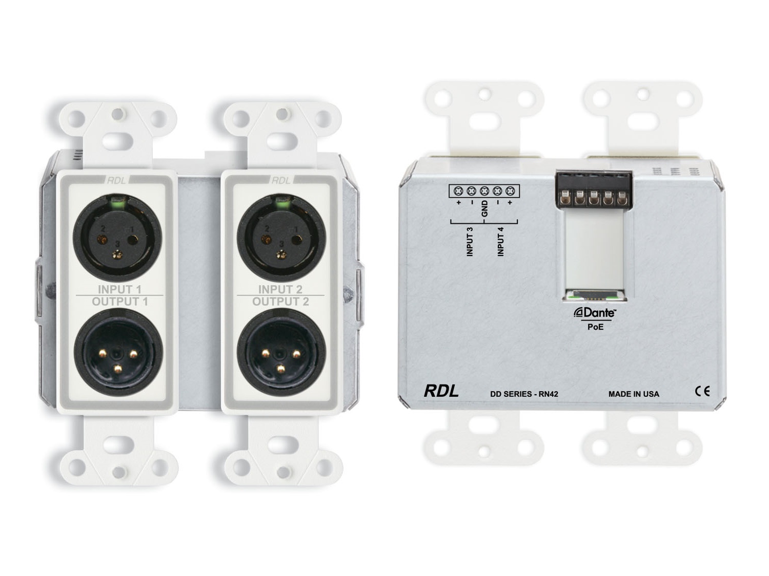 RDL DD-RN42 Wall-Mounted Bi-Directional Mic/Line Dante Interface 4x2