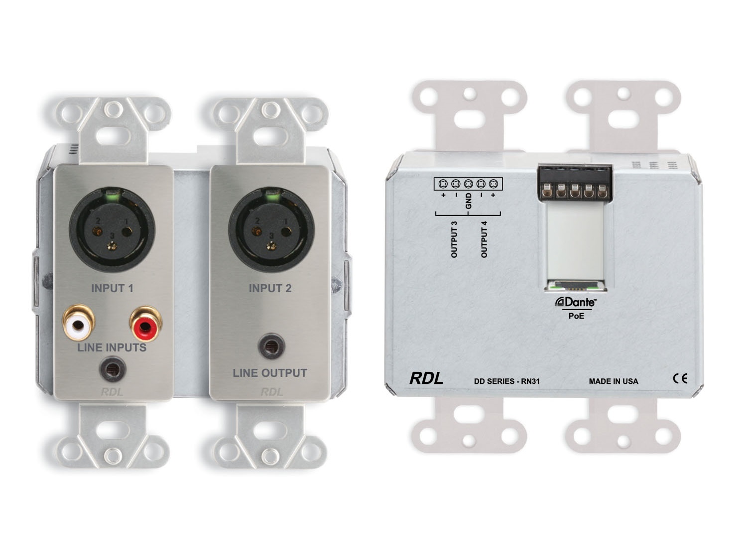 RDL DDS-RN31 Wall-Mounted Bi-Directional Mic/Line Dante Interface 4x4