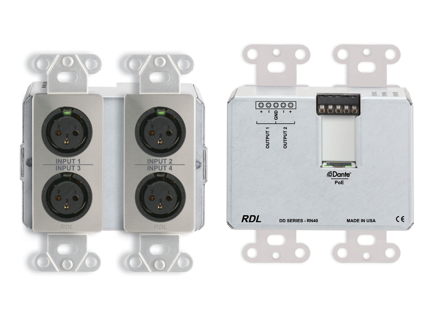 RDL DDS-RN40 Wall-Mounted Bi-Directional Mic/Line Dante Interface 4x2