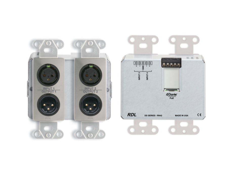 RDL DDS-RN42 Wall-Mounted Bi-Directional Mic/Line Dante Interface 4x2