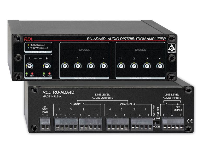 RDL RU-ADA4D 2x4/1x8 Balanced/Unbalanced Audio Distribution Amplifier