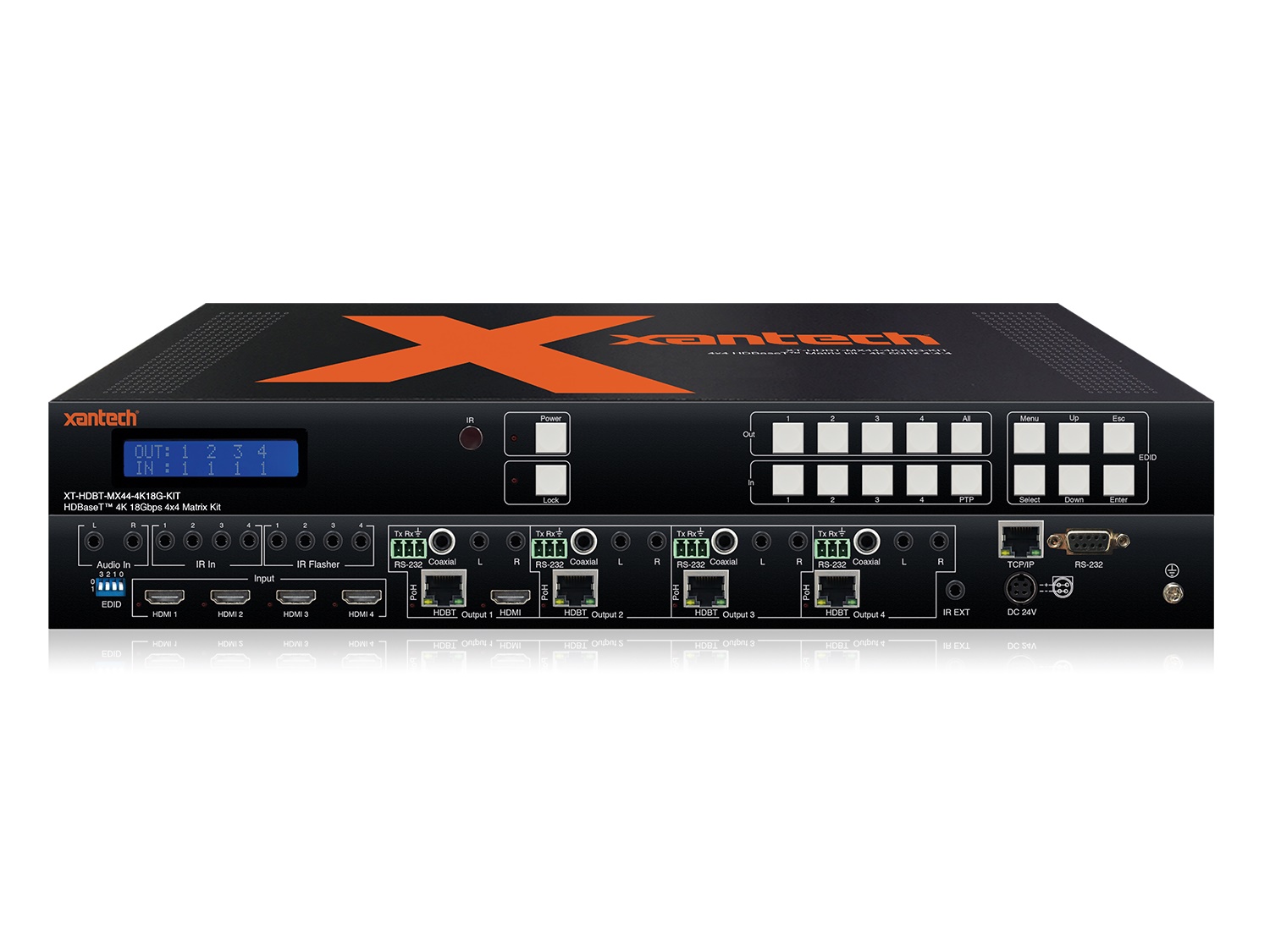 Xantech XT-HDBT-MX44-4K18G-KIT HDBaseT 4K 18Gbps 4x4 Matrix Kit with 4 HDBT Receivers - 70m (4K up to 40m)
