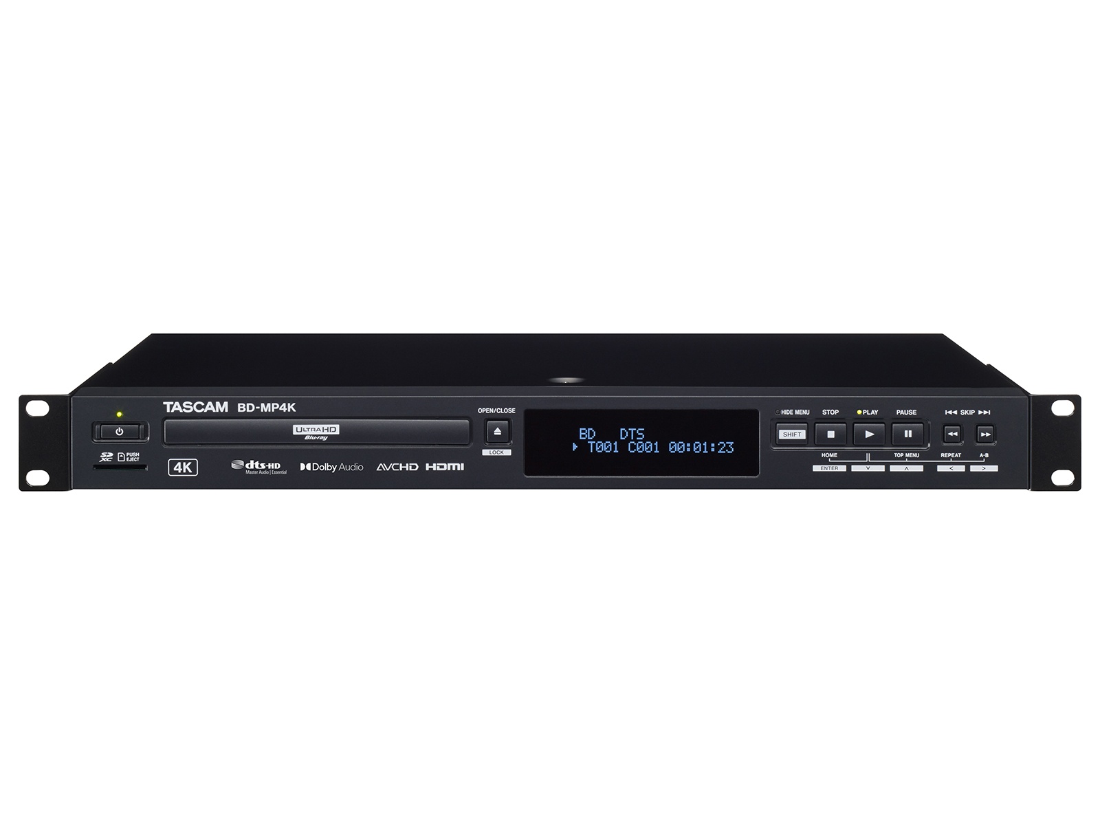 TASCAM BD-MP4K 4K UHD Blu-ray Multimedia Player / DVD / CD / USB / SD / XLR Balanced Audio