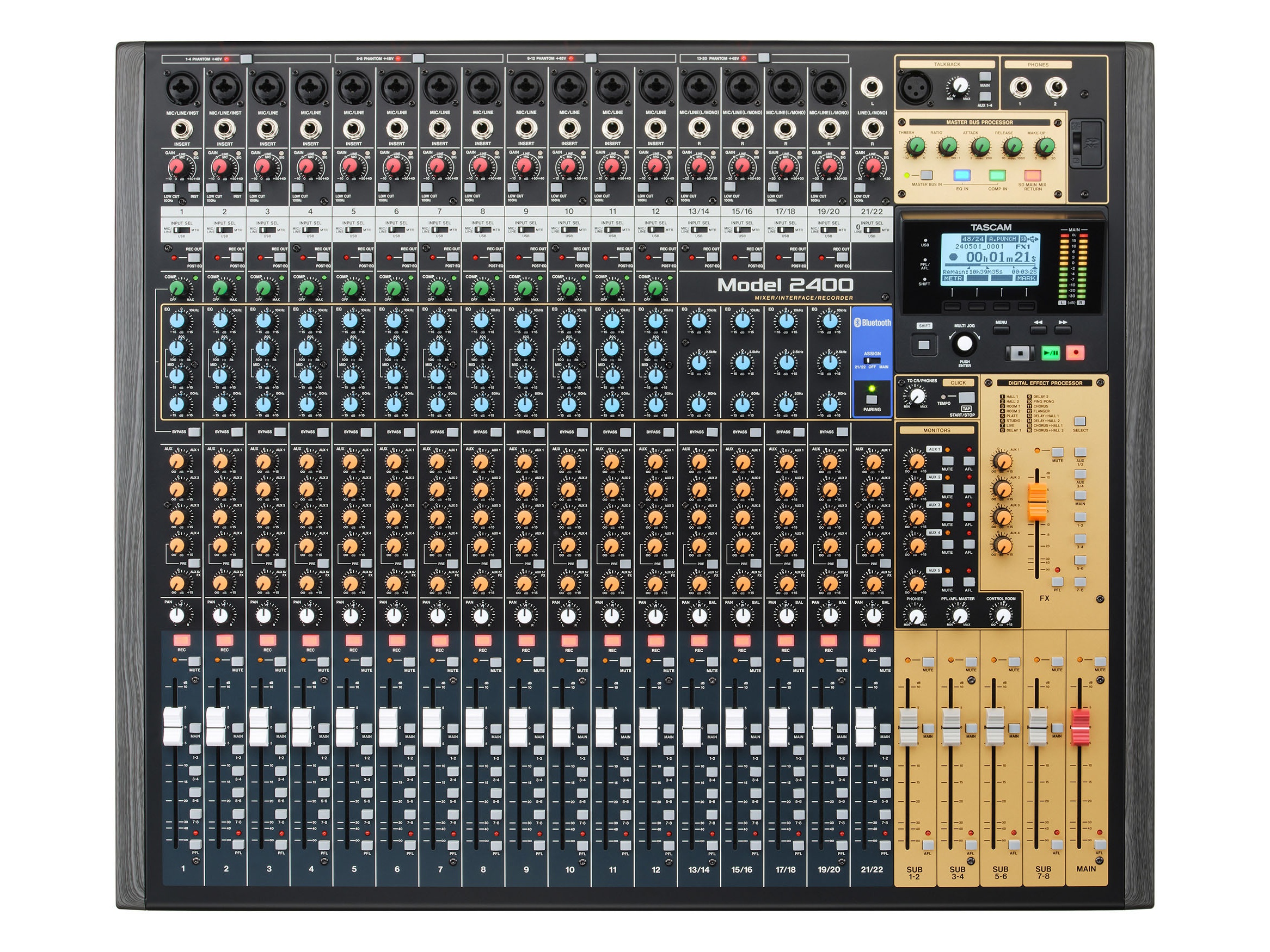 TASCAM MODEL 2400 24-Track Analog Mixer / 22 Inputs / 16 XLR Mic Preamps / USB Audio Interface / SDXC Recorder