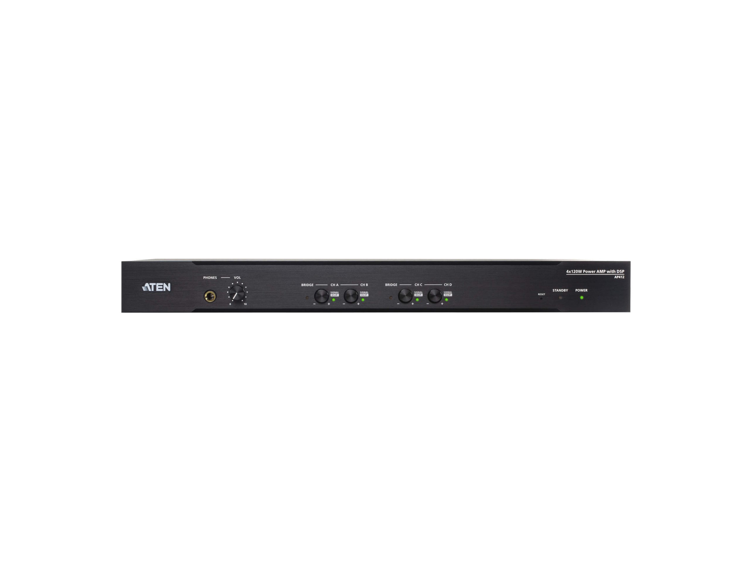 Aten AP412 4-Channel 120W Class D Power Amplifier DSP / 4/8ohm / 70V-100V Bridge / Phantom - Image 2