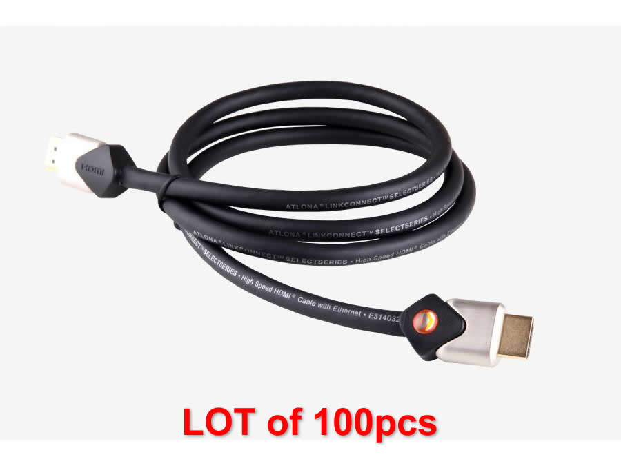 Atlona AT-LCS-8_L100 8ft 1080P 4K HDR High Speed HDMI 18Gbps Cable with Ethernet for PS4 XBOX One LOT of 100pcs