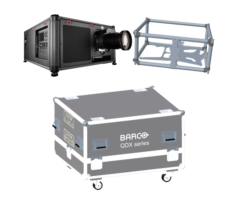 Barco R9410851-FCU QDX-4K35 FCU 41,000-Lumen 4K UHD 3-Chip DLP Projector with Rigging Frame (Black/Silver Flightcase)