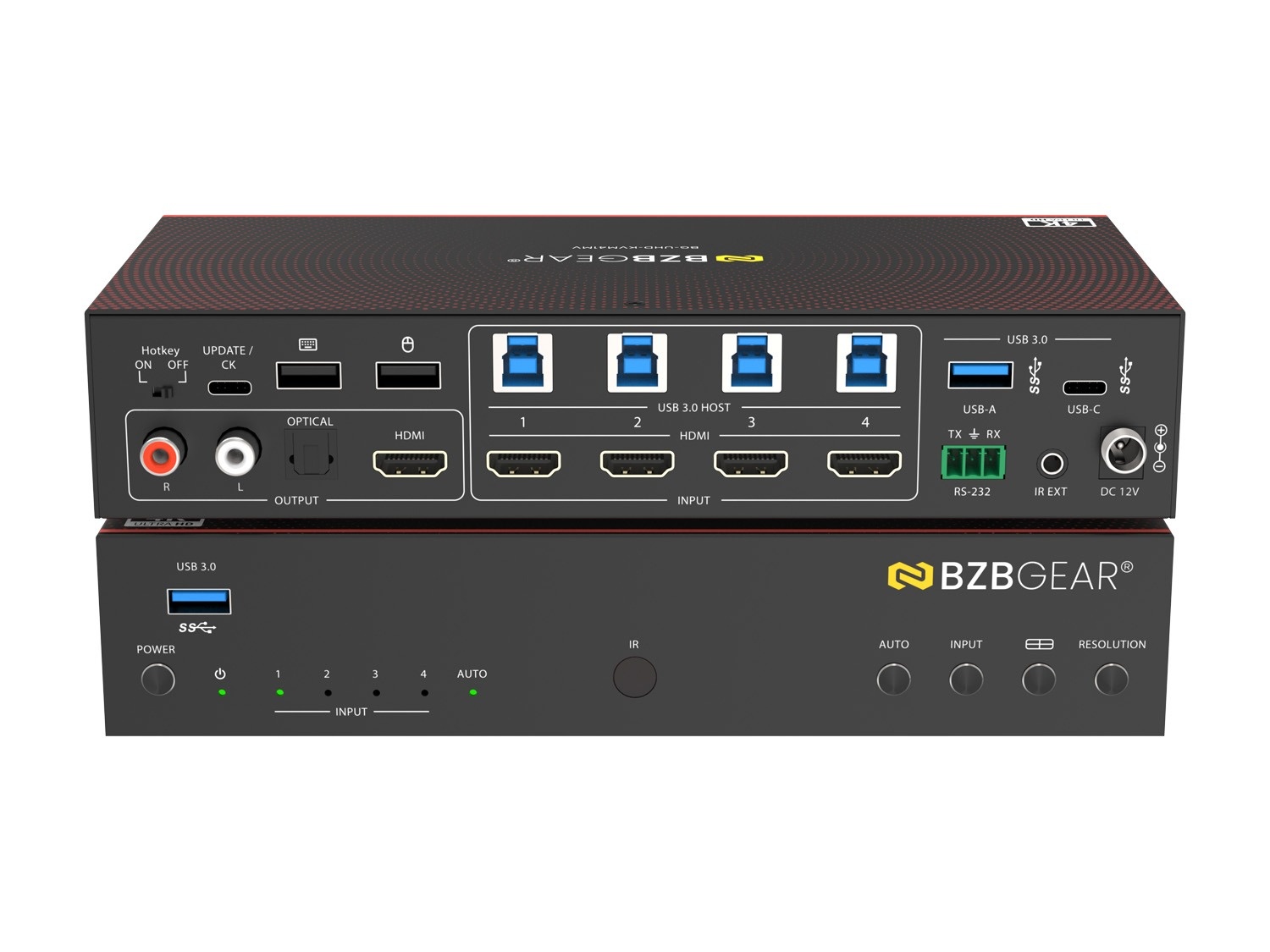 BZBGEAR BG-UHD-KVM41MV 4K UHD 4×1 Seamless Video & USB 3.0 KVM Switcher with Multiview/Hotkey Switching/IR Control
