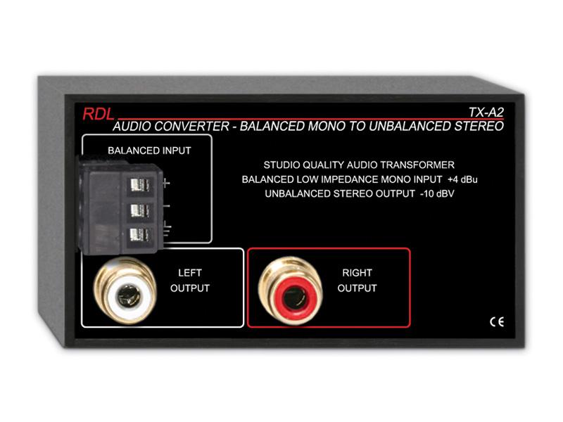 RDL TX-A2 Audio Converter/Balanced to Unbalanced/dual-RCA