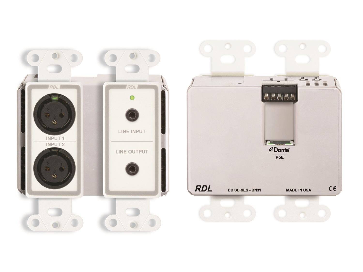RDL DD-BN31 4x4 Wall-Mounted Bi-Directional Mic/Line Dante Interface/White