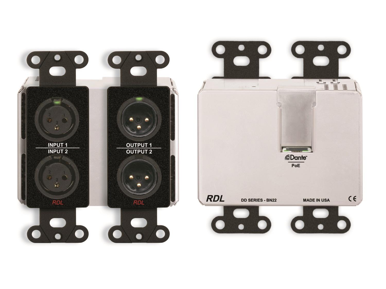 RDL DDB-BN22 2x2 Wall-Mounted Bi-Directional Mic/Line Dante Interface/Black