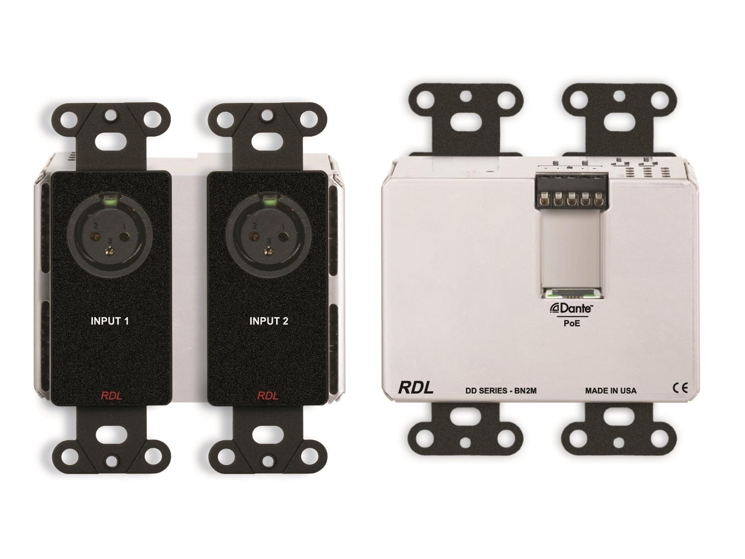 RDL DDB-BN2M 2x2 Wall-Mounted Bi-Directional Mic/Line Dante Interface/Black