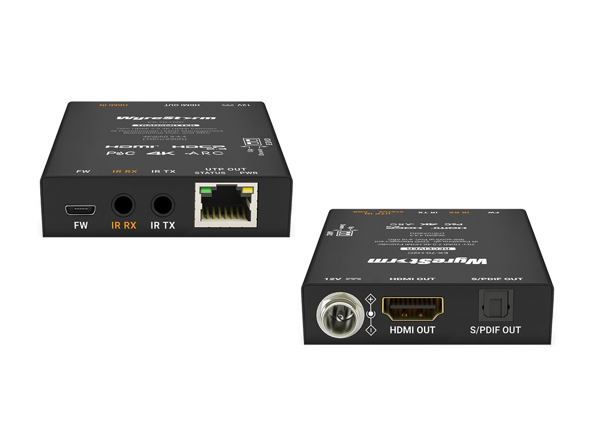 WyreStorm EX-70-H2C 70m HDMI 2.0 4K@60Hz 18Gbps Extender / IR Passthrough / Bi-directional PoC / ARC